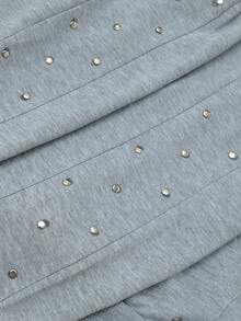 Heavy Rivet Decor Light Gray Hooded Zip-Up Loose Fit Streetwear Casual Versatile Cardigan Jacket Top - Light Grey - View 7