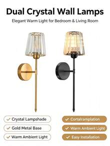 High-End Crystal Wireless Wall Lamp, Black & Gold Rechargeable Wall Light With Crystal Lampshade, Remote Dimming, 12-Color RGB & 3-Color CCT, Decorative Light For Bedroom, Living Room, Hallway - Multicolor - View 6