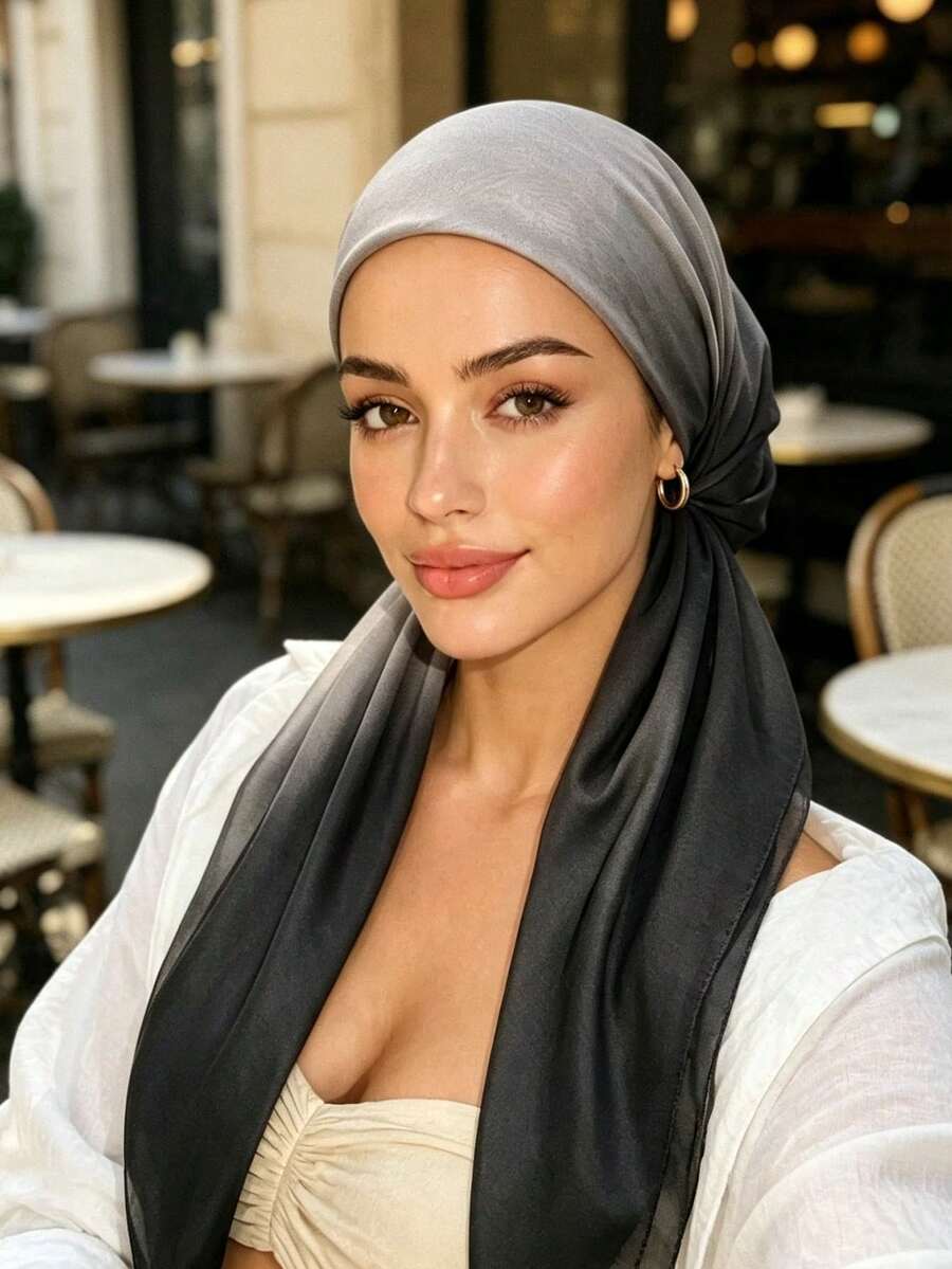 1. PC Muslim Lady's Seamless Gradient Chiffon Headscarf, A Flowing And Soft-Feeling Breathable Headscarf Accessory For Daily Hair Styling. - Multicolor - View 1