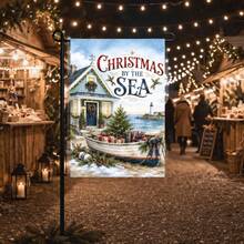 Beach Christmas Garden Banner, Coastal Holiday Home Decor, 1pc, 2D Flat, Single-Sided Print, Flagpole Not Included - A - View 5