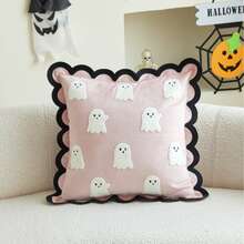 LCUHPCL 1pc Halloween Wavy Ruffle Pink Cute Little Ghost 3D Embroidered Pillow Case, Suitable For Bedroom, Living Room, Sofa, Daily Use, Party And Various Environments - Multicolor - View 13