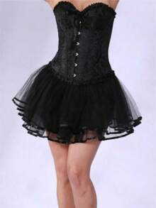 White & Black Cute Boneless Slip Skirt Women's Ballet Tutu Dress With Ribbon For Halloween - Black - View 3