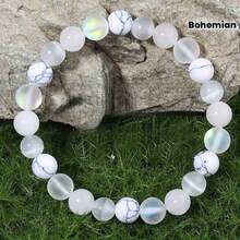 Unisex Bohemian Beaded Bracelet, Creative Faux Moonstone With White Turquoise And White Jade Spacer Beads, Fashionable Party Accessory, Perfect Holiday Gift For Christmas And New Year - Multicolor - View 7