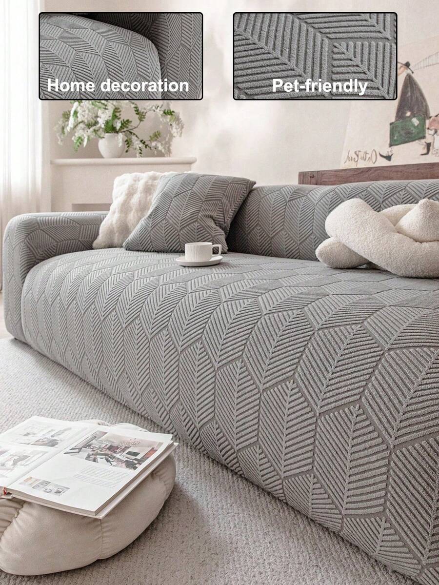 1pc Plush Velvet Stretch Sofa Cover, Pet-Friendly Non-Slip Durable, Machine Washable Colorfast, Holiday Decor Adds Ambiance Protects Sofa, Fits 1/2/3/4 Seater Sofa, Comes With Anti-Slip Stick - Dark Grey - View 1