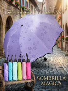 Sombrilla mágica, varios colores, al contacto con el agua empieza a aparecer su estampado Paraguas Mágico Protector Solar Mágico Contra el Sol y la Lluvia Diseño Compacto para Uso Diario - Morado - Ver 4