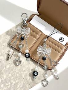 1pc Transparent Black Bow Charm, Korean Sweet & Cool Y2K Style, Girl's Bag, Key, Phone, Earphone Case Pendant, Phone Charm, Daily Accessory - Multicolor - View 3