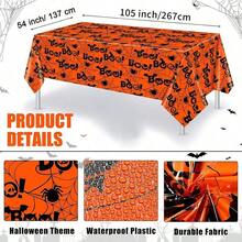 3pcs/1pc Halloween Disposable Plastic Rectangular Halloween Themed Tablecloth, Orange Spider Web Print, Suitable For Halloween, Christmas Party Table Decoration, Party Tablecloth Decoration 54*105 - Orange - View 2