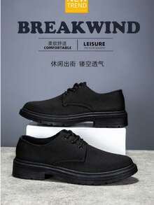 Men's Breathable Business Canvas Shoes, Lightweight Soft Sole, Casual Work Versatile Black Fabric Shoes - Black - View 2