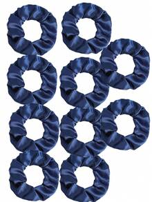 10pcs Women's Solid Color Casual Polyester Satin Hair Scrunchies - Navy Blue - View 5