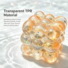 1pcsPortable Grape Cube Squishy Fidget Toy, Bubble Cube Shape Made Of Jelly‑Clear Soft Rubber, Embedded Fine Glitter Sequins For Crystal‑Gorgeous Look, Relieve Tension Effectively, Lightweight For Commute & Outdoor Carry‑On Play - Multicolor - View 4