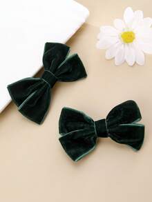 2pcs Dark Green Velvet Bow Hair Clips For Girls, Cute Bow Barrettes, Alligator Clips, Daily Party Hair Accessories - Multicolor - View 1