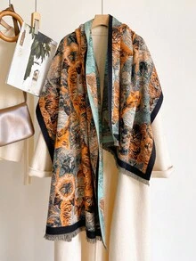 1pc Multi‑Breed Kitty Portrait Pattern 70*188cm Thick Shawl, Heavy Brushed Polyester Imitation Cashmere, Fall Winter Multi‑Use Wrap For Trip Gathering - Multicolor - View 6