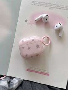 Ins Style Star & Polka Dot Print Earphone Protective Case, Korean Style Star Print Girly Design, Anti-Drop & Anti-Scratch, Easy To Install & Remove, Compatible With Apple Pro 2/ Pro/ 4/ 3/ 2, Suitable As Birthday, Christmas, New Year Holiday Gift For Family - Grey Stars + Round Buckle - View 6
