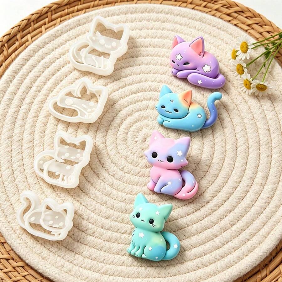 4Pcs Star Kitten Clay Cutters Set DIY Handmade Earring Jewelry Making Craft Molds Supplies - 4pcs - View 1