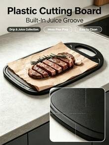 1/2pcs Black Plastic Cutting Board With Handle, Lightweight Kitchen Chopping Board, Easy To Carry, Convenient For Daily Use, Can Be Hung, Suitable For Preparing Fruits, Vegetables And Fast Food - Black - View 5