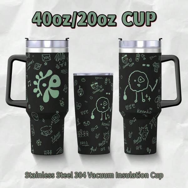 40oz/20oz COR TIS Graffiti Tumbler Cup, Hand-Drawn Doodle Design, 304 Stainless Steel Insulated Water Bottle, Car Travel Mug For Concerts, Travel, Home & Office, Fan Gift For K-Pop COER Fans, Birthday, Halloween, Christmas & Valentine's Day