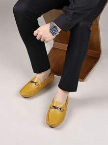 Handmade Men's Loafers, Comfortable Casual Work Driving Slip-On Shoes, Plus Size Men's Loafers, Slip-On Driving Shoes - Yellowish Brown - View 3
