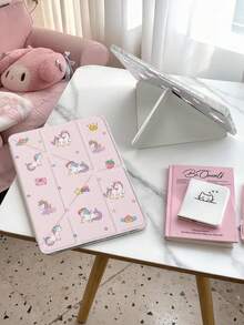 1件粉色獨角獸星星平板保護殼，相容 iPad Mini6/7/Air/Air2/9.7/10.2/10.5/10.9 (Air4-Air8)/Pro 11/10th Gen/A16/Pro 11 2024，雙面彩繪圖案，透明壓克力背殼，絲綢質感 8 折支架，自動休眠/喚醒，內建筆槽，不含筆，部分機型附相機框 - 彩色 - 查看 6