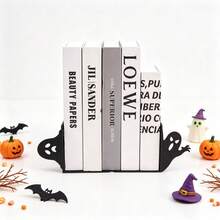1set Spooky Ghost Shaped Bookends For Shelves, 3D-Printed Decorative Book Ends, Creative Halloween Ghost Book Stoppers For Home & Office Desk, Bookshelf Decor, Home Office Decor, Halloween Ornament - Book Stand - View 2