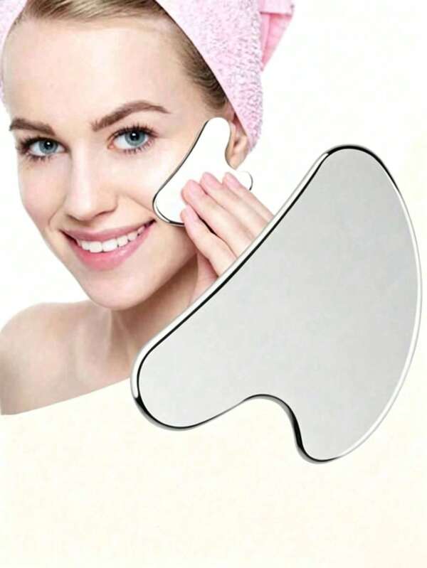 1 pieza Tabla de Gua Sha con forma de corazón de acero inoxidable, herramienta de masaje facial, tabla de masaje portátil para relajación muscular, herramienta de belleza Gua Sha para desinflamar el rostro y el Body, adecuada para masaje facial, corporal, de ojos, cuello y cuidado facial