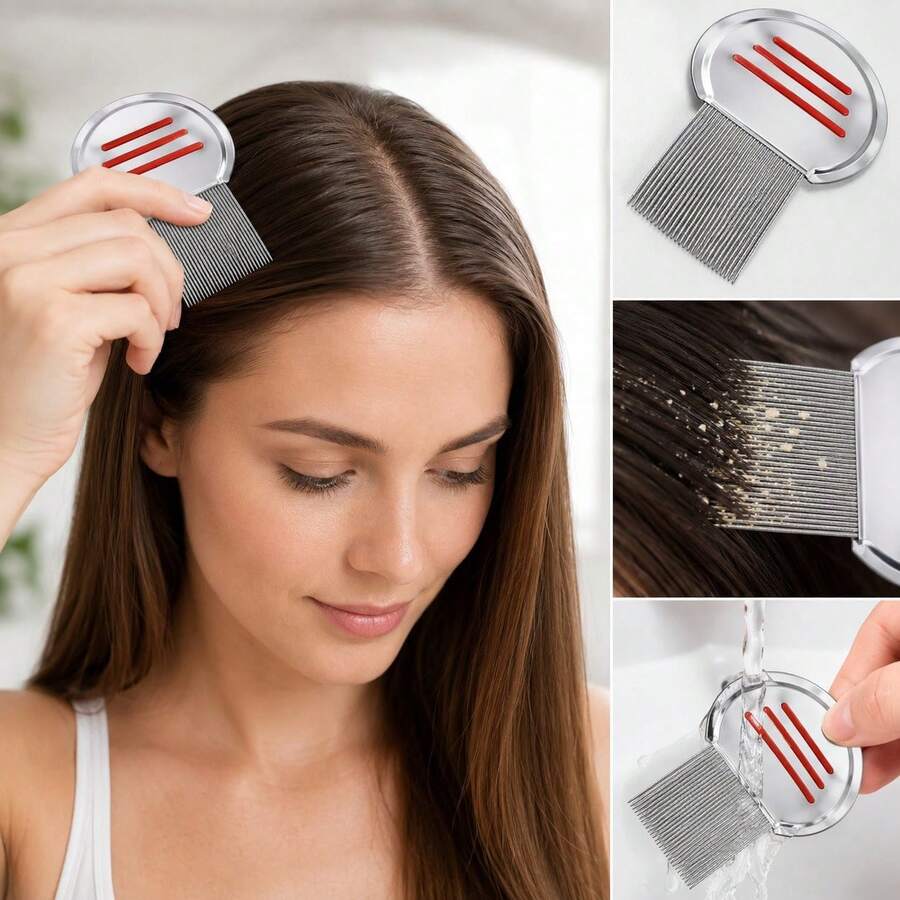 Stainless Steel Lice Comb, Helps Remove Dandruff And Lice; Stainless Steel Hair Comb, Ultra-Dense Teeth Design, Can Clear Lice And Hair Dirt - View 1