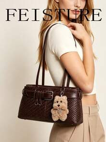 FEISTURE 1pc Fashionable Women's Underarm Shoulder Bag With Strap Decor, Suitable For Daily Outings, Dates, Commuting - Coffee - View 8