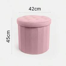 Round Velvet Folding Storage Pouffe Equipped With A Lid, Works As Multifunctional Ottoman For Home Use - Blush Pink - View 2