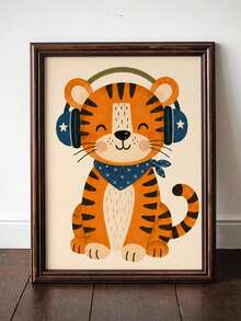 1pc Framed Canvas Wall Art For Baby Nursery, Tiger Theme Baby Room Wall Decor, Cute Tiger Pattern, Jungle Animal Theme Baby Room Decoration, Wildlife Zoo Theme Baby Room Art, Children's Tiger Poster, Children's Room Decor, Framed Toddler Room Wall Art Perfect For Playroom Decor, Kindergarten Decor, Boys Room Decor, Girls Bedroom Decor, Children's Room Decor, Children's Room Poster, Classroom Decor - Multicolor - View 1