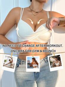 Women's Ivory Wire-Free Push-Up Bra, Ribbed Fixed Cups, Comfortable Anti-Slip Anti-Sag, Adjustable Straps, Soft Fashionable Everyday Lingerie - Beige - View 9
