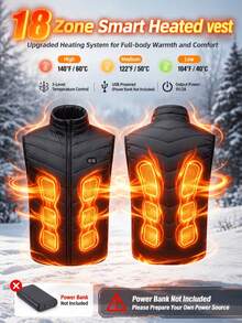 Heated Vest With 18 Heating Zones Gift For Men Outdoor Sports Vest Warm Heating Clothing USB Charge 3 Heating Mode (Battery Not Included) - Black - View 9