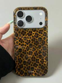 奢華豹紋貝殼紋理手機殼，適用於 iPhone 17ProMax 17Pro 17Air 17 16 15 14 Plus 13 12 Pro Max 11，時尚防震後蓋保護殼 - 豹紋骷髏頭 - 查看 2