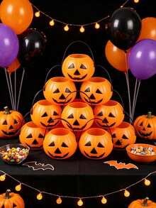 8pcs Halloween Pumpkin Lantern Candy Buckets, Suitable For Home, Store, Haunted House And Photo Props. They Add Halloween Charm To Any Scene, Can Be Used As Candy Bag Fillers Or DIY Decorations. Halloween Decor, Halloween Gifts - Multicolor - View 5
