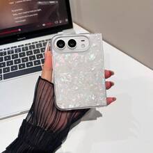 1 قطعة بطانية هاتف قابل للطي بتصميم مرآة ونقشة صدفة بلون موحد، كفر حماية نحيف وخفيف الوزن للهاتف الذكي، جراب هاتف عصري، هدية للعودة إلى المدرسة وحفل الافتتاح وعيد الميلاد وهدية للأزواج، متوافق مع Apple 18 Fold و iPhoneDuo - متعدد الألوان - مشاهدة 7