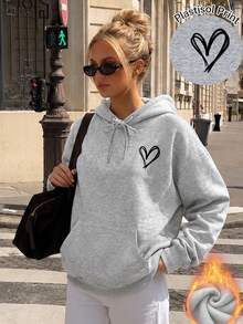 Women's New Autumn/Winter Fashion Heart Print Casual Versatile Thermal Lined Sweatshirt Sweatshirt Fall - Dark Gray - View 1