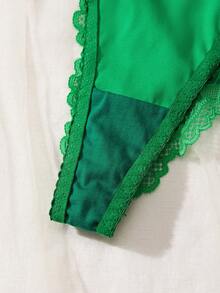 French Style Sexy Lingerie Set, Sexy Lace Patchwork Bra And Panty Set, Comfortable Daily Bra And Panties, Valentine's Day Date Lingerie - Green - View 6