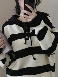 YCYC Autumn/Winter New Fresh Style Long Sleeve Hooded Sweater - Black - View 1
