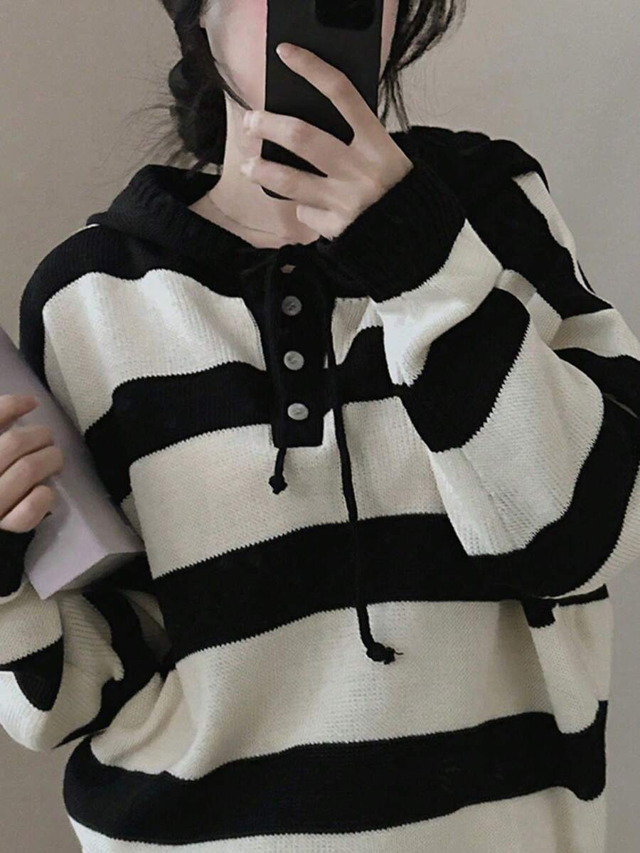 YCYC Autumn/Winter New Fresh Style Long Sleeve Hooded Sweater - Black - View 1