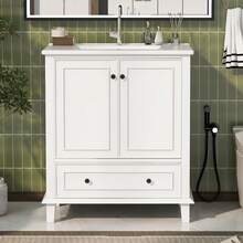 Bathroom Vanity Made Of Wood With Storage Adjustable With Drawers Black - 白色 - 查看 8