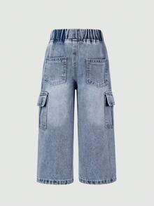 Straight Leg Casual Denim Jeans, Suitable For Toddlers, Street Style - Blue - View 3
