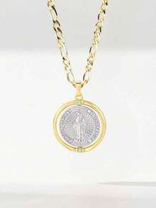 1pc Unisex Vintage Religious Rotating Virgin Mary Medal Necklace, Carefully Crafted From 14K Gold-Plated Copper, Rotating Medal Design, Paired With 50cm Chain, Fashionable And Versatile, Perfect For Catholic First Communion And Baptism Gifts, Showcasing Faith And Quality In Daily Life, Worship And Festivals - Yellow Gold - View 10