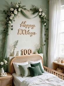 1組木製 Happy 100 Days 牆面字母裝飾牌，原木鏤空牆飾，寶寶百日慶祝 Baby Shower 背景掛飾用品 - 彩色 - 查看 6