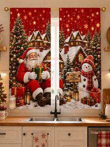 2 Peças Cortinas com Tema de Natal, Elementos Fofos de Papai Noel e Boneco de Neve, Segurando Presentes, Adequado para Decoração de Casa de Feriado de Natal, Decoração de Casa, Decoração de Atmosfera de Sala de Estar e Quarto, Decoração de Feriado de Natal 2027. Cortinas Semitransparentes com Passante para Vara. - Multicolorido A - Visão 5