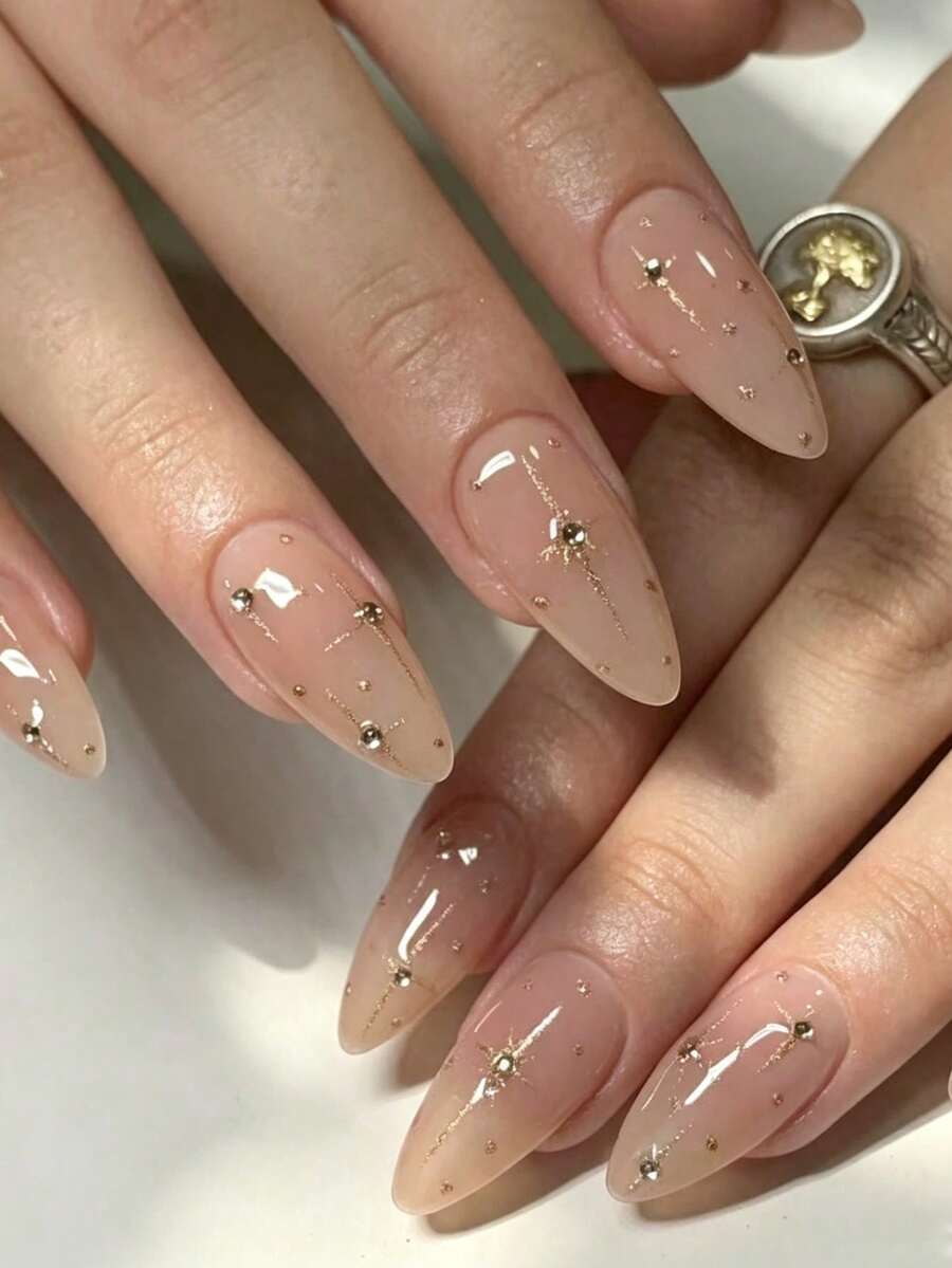 10pcs Handmade Naked Gold Starburst Fashion High-End Wearable Nail Stickers - Gold - View 1