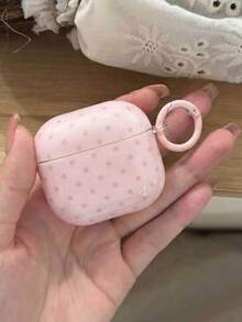 Pink Polka Dot Minimalist Design Earphone Case + Hanging Ring Set, Compatible With Apple Pro 2/ Pro/ 4/ 3/ 2 - Pink Polka Dot + Round Buckle - View 3