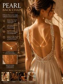 outingfit 1pc Women's Pearl Back Chain, Gold Multi-Layer Shoulder Body Jewelry, Backless Dress Wedding Party Vacation Styling Accessory - Gold - View 2