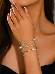 Elegant Shiny Open Cuff Bracelet, Multi-Layer Spiral Wrap Bangle, Bridal Gown Evening Party Accessory - Multicolor - View 2