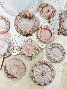 10pcs/Pack Vintage Hard Card Garden Clock Stickers, Scrapbook DIY Collage Decoration Photo Album Scrapbook Stickers - Garden Clock - View 6