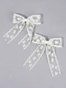 1pc/2pcs Lace Bow Hair Clip, Long Ribbon Bow Hair Clip, Suitable For Wedding, Party, Holiday Gift, Women Hair Accessory, Student Accessory - Purple - View 8