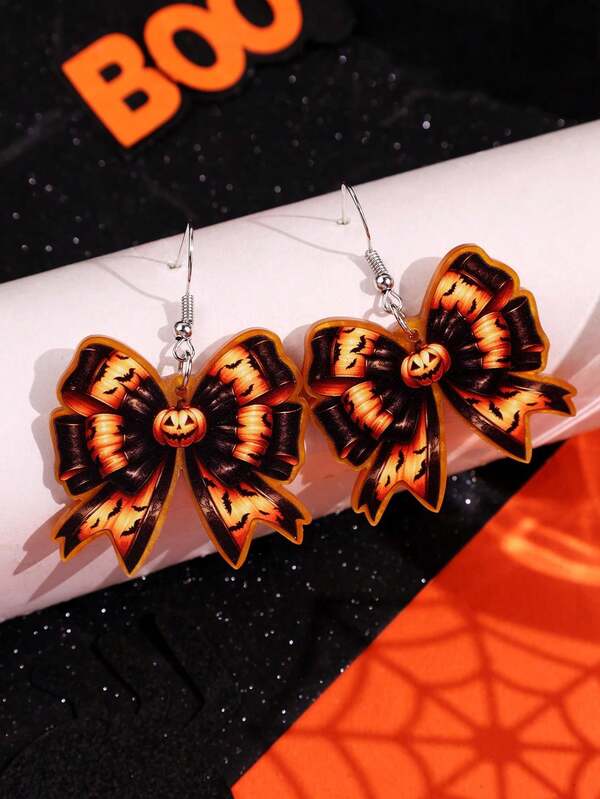 1 Pair Halloween Creative Unique Design Niche Exquisite Casual Cute Pumpkin Bow Acrylic Earrings, Women's Daily Holiday Party Jewelry