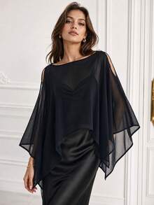 1pc Women's Elegant Chiffon Cold Shoulder Shawl, Autumn Style, 2026 New Autumn Fashion, Women's Wedding Accessory - Multicolor - View 6